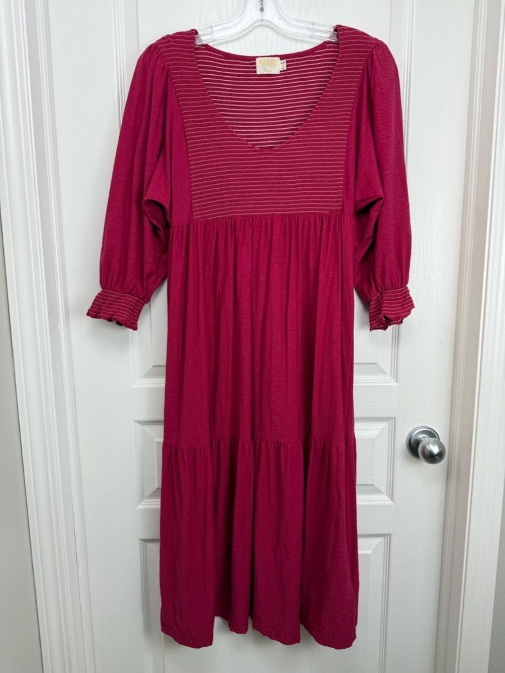 Anthro Nation LTD Rona Pima Cotton Tiered Midi Dress Size Small Red Pink